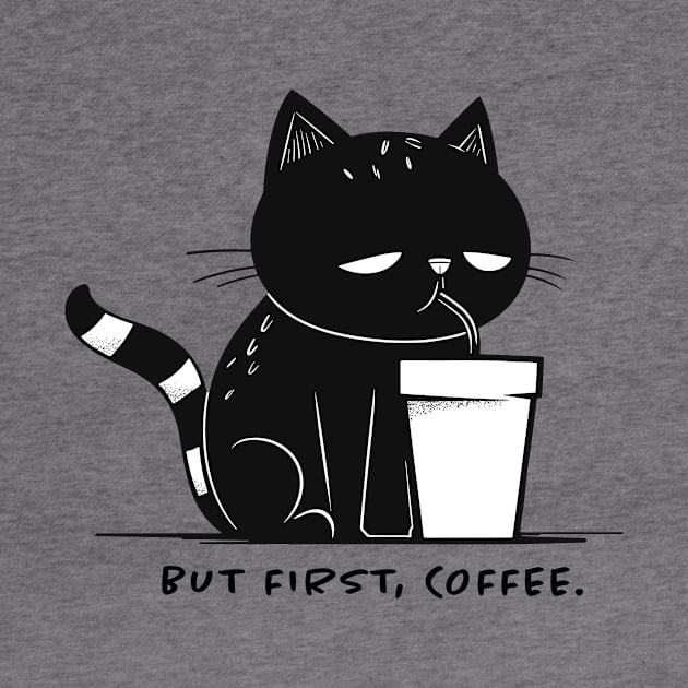 But first coffee Cat drinking coffee by Pictandra